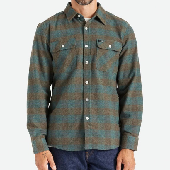 Brixton Other - BRIXTON Men's Bowery Long Sleeve Rugged Classic Flannel in Ocean Plaid